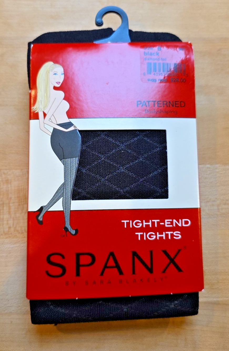 SPANX Tight End Tights Diamond Foil Body Shaping Black Size B Sara Blakely NWT